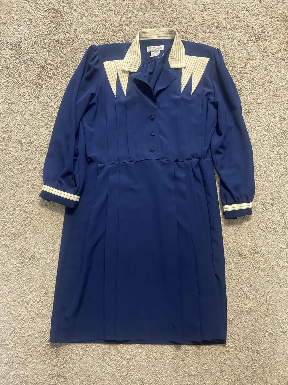 Vintage Lilli Ann Petite Dress Womens Small Blue Western Shirt Dress Colorblock